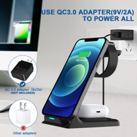 Base de Carga Inalámbrica Magnética 3 en 1, Estación de Carga Rápida Multifuncional para Teléfono Móvil, Reloj y Auriculares TWS
