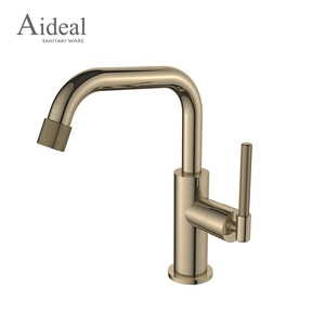 Robinet de lavabo industriel en laiton doré brossé, entièrement en cuivre, robinet de toilette, mélangeur de salle de bain - Product Image 1