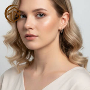 Boucles d'oreilles Huggie rondes en or poli Zhenwei Xina Jewelry, motif losange, or massif 18 carats, bijoux fins en or massif 14 carats, unisexe - Product Image 5