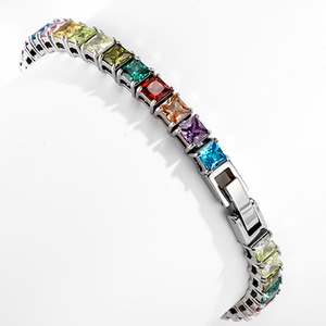 Acier inoxydable 20cm Prince Cut carré Argent Hommes 14k Diamant Tennis Bracelets Gem Charms pour Tennis Bracelet - Product Image 2