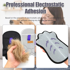 Gants de toilettage pour chats et chiens, noir et gris, en polyester, outil de massage et de démêlage - Product Image 3