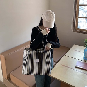 Cotton Striped Tote <b>Bag</b> Open Top Large Capacity Minimalist Shopping <b>Bag</b> Wholesale - Product Image 5