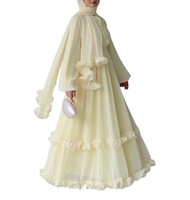 Abaya en mousseline respirante OEM pour l'été - Robe musulmane infroissable avec hijab à volants, élégante, de luxe, style Dubaï pour femme