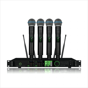 Micrófono inalámbrico, 200 metros, diversidad verdadera, 4 canales, sistema de micrófono de karaoke de escenario FBX anti aullido - Product Image 1