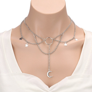 Collar de Luna en Capas de Aleación de Zinc, Cadena Múltiple, Joyería Gótica Hip Hop Unisex, Diseño Geométrico con Patrón de Cruz, Origen Yiwu - Product Image 4