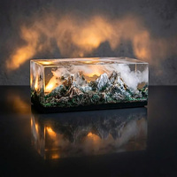 Lampe Diorama de Montagne Artistique en Résine Transparente Faite à la Main, Modèle Miniature de Paysage au Coucher du Soleil, Sculpture