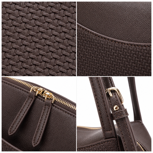 Bolso de Hombro Tipo Hobo de Piel Sintética Marrón con Patrón de Lichee, Textura Tejida, Dos Correas, Cierre de Cremallera, Estilo Vintage para Mujer, Uso Diario - Product Image 3