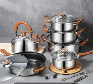 Set peralatan dapur, 12 buah alat masak Stainless Steel anti lengket