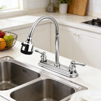 Robinet de cuisine en acier inoxydable finition chrome traditionnel, à poser sur le plan, avec bec pivotant de 8 pouces et double trou