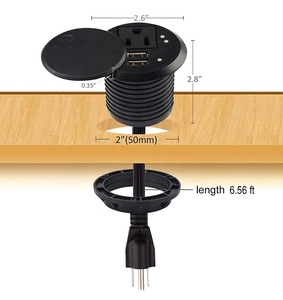 <span class=keywords><strong>Prise</strong></span> de courant encastrée pour bureau avec trou de 2 pouces, <span class=keywords><strong>prise</strong></span> américaine avec 1 <span class=keywords><strong>prise</strong></span> AC et 2 USB avec couvercle rotatif / Mini <span class=keywords><strong>prise</strong></span> ronde - Product Image 4