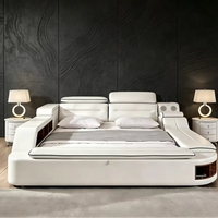 Lit de massage intelligent en cuir capitonné moderne avec rangement et haut-parleur Bluetooth, cadre de lit réglable multifonctionnel taille King