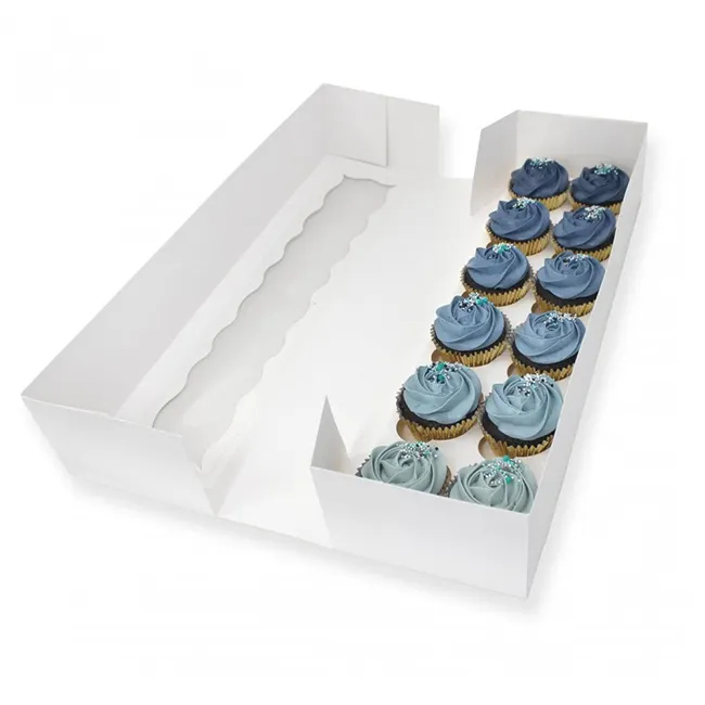 Suministros de decoración de pasteles, caja de muffins de satén blanco oblongo, venta al por mayor de fábrica, 12 unidades
