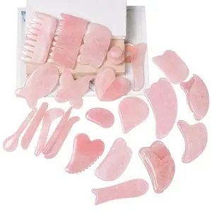 Natural Cristal Rosa Quartzo Pedra Raspagem Massagem Board Tool Set Body Massage Tool Facial Jade Gua Sha Rose Quartz Guasha Stone