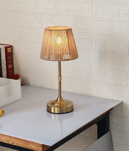 Rattan <strong>Bamboo</strong> Table <strong>Lamp</strong> with Hemp Rope Shade Touch Control LED Light AC Powered Eco-Friendly Wedding Lighting - Product Image 1