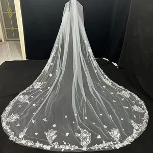 रोमांटिक लक्जरी दुल्हन घूंघट महिला सरल सौंदर्य शुद्ध लंबे फीता शादी घूंघट