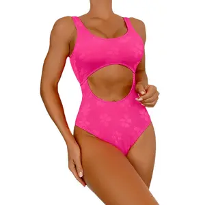 2024 rose reine femmes une pièce maillot de bain Spaghetti sangle encolure dégagée découpe taille haute maillot de bain Monokini
