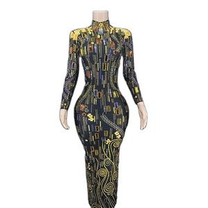 AD1179 Gaun Berlian Imitasi Mewah untuk Wanita, Gaun Pesta Dansa Panjang untuk Klub Malam Pesta Dansa, Pakaian Berlian Imitasi Mewah untuk Wanita - Product Image 1