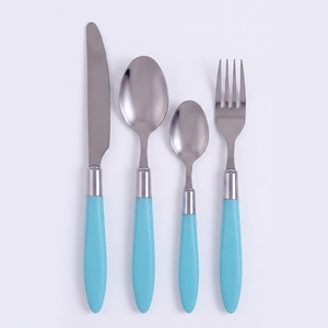 Modern Flatware Set With Turquoise <b>Plastic</b> Handles High <b>Mirror</b> Polish Dishwasher Safe Stainless Steel Cutlery For Dining Use - Product Image 1