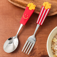 Fourchette à dessert et à frites en acier inoxydable pour enfants avec logo personnalisé, manche en silicone à motif rayé