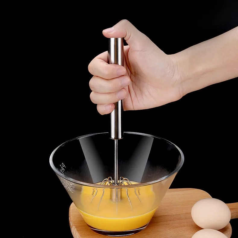 半自動卵ビーターステンレス鋼卵泡立て器手動ハンドミキサー自己回転卵スターラーキッチンツール