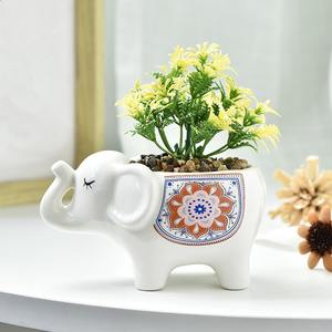 تمثال فيل رائعتين وزراعة عصارية سيراميك متينة ديكور سطح مكتب صغير للمنزل والمكتب أصيص زهور نباتات هدية - Product Image 5
