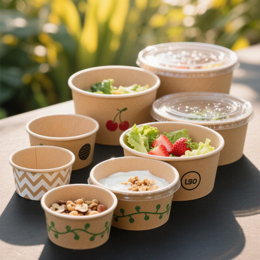Food Grade Paper Plates & Bowls Disposable 500ml/750ml/1000ml/1100ml/1300ml/1500ml Salad and Hot Soup Bowls for Packaging