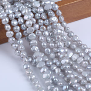 Perles d'eau douce naturelles baroques plaquées gris de 18 cm (7-8 mm) en gros, accessoires de bricolage, côté brillant double face avec trou - Product Image 5