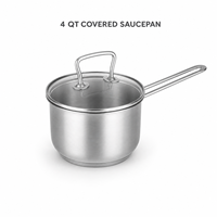 Casserole en acier inoxydable 4QT avec couvercle en verre, compatible induction, poignée longue, pour lait, soupes, usage familial en cuisine