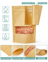 En stock – Sachet refermable à fermeture éclair 20x30cm, qualité alimentaire, en papier kraft brun avec fenêtre, type pochette stand-up