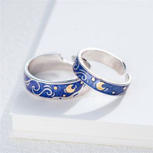 Bague ouverte artisanale pour couple, motif ciel étoilé, style mode, personnalisée - Product Image 1