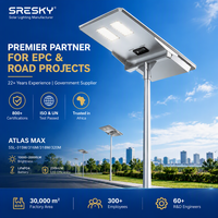 Lampadaires solaires hybrides intégrés étanches SRESKY, haute puissance, haute qualité, avec batterie LiFePO4 120W 150W 200W