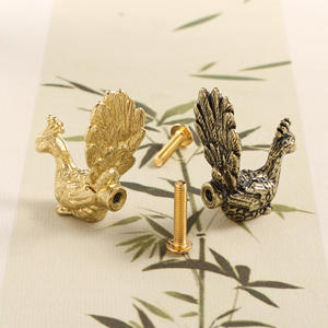 黄铜门把手孔雀制作旧古董橱柜门铜拉手抽屉配件墙壁装饰 - Product Image 2