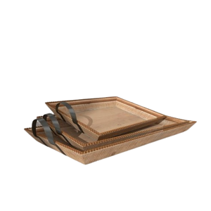 Plateau de service de table à thé café personnalisé plateau de service marron foncé pour les fruits plateau en bois avec poignée latérale - Product Image 5