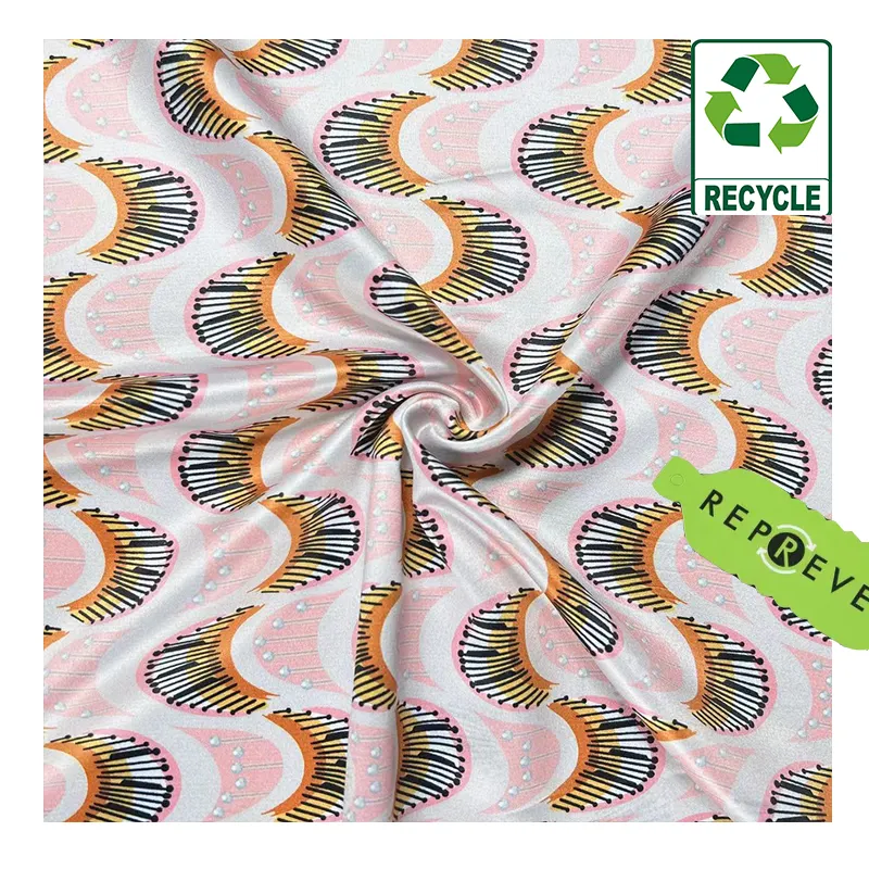 High Quality Eco-friendly Beautiful Design Polyester Printed Recycled Satin Fabric