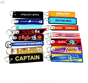 QY Customized Colorful Fabric Embroidered Woven Hangtag Key Chain Label <b>Custom</b> Logo Fashion Embroidery <b>Keychain</b> - Product Image 4