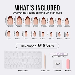 Private Label Short Almond Custom Fake False <b>Nails</b> <b>Set</b> Wholesale Soft Gel Brown Leopard French Tip Press on <b>Nails</b> with Glue - Product Image 2