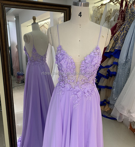 Nouvelles robes <span class=keywords><strong>de</strong></span> bal en mousseline <span class=keywords><strong>de</strong></span> soie avec fleurs 3D brodées, couleur lavande, pour femmes, pour les bals <span class=keywords><strong>de</strong></span> promo et les mariages - Product Image 2