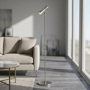 Lampe sur pied LED moderne réglable, abat-jour cylindrique gris, support métallique, lumière blanche froide Ra80, pour chevet, lecture, chambre, hôtel, salon - Product Image 3