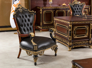 Poltrona Vittoriana Reale, Sedie Laterali per <span class=keywords><strong>Ufficio</strong></span> Personalizzate, Sedie da <span class=keywords><strong>Attesa</strong></span> in Legno Intagliato con Rivestimento in Pelle - Product Image 3