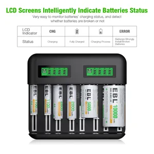 8 Slots EBL Sub C D AA AAA NIMH Rechargeable Batteries Portable Smart Battery Charger With LCD Screen