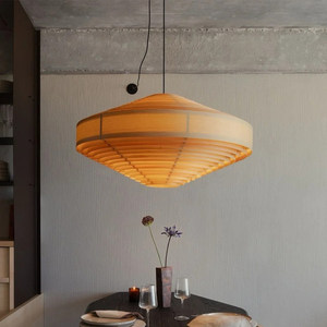 Luminaire suspendu de style Bauhaus, diamètre 60 cm 80 cm, abat-jour rond en bois, ampoule E27 à économie d'énergie, éclairage pour la maison, le restaurant, le balcon - Product Image 1