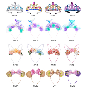 عصابة رأس على شكل أذن أرنب مع زهور ونجم البحر وحورية البحر للتنكر، عصابة شعر بفيونكات لامعة وأذني فأر للنساء والفتيات - Product Image 4