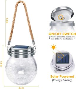 Lampes solaires LED en forme de boule en verre craquelé, étanches IP65, <span class=keywords><strong>pour</strong></span> jardin, patio, arbre, cour, allée - Product Image 5
