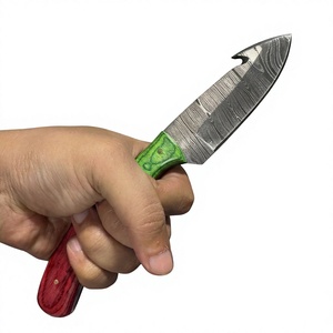 Couteau de camping à lame fixe en acier Damas avec manche en bois Pakka bleu 20 cm, couteau de survie DIY pour l'extérieur - Product Image 4