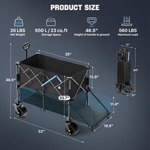 Carrito de Playa Plegable de Dos Pisos con Ruedas Grandes de PU Todoterreno y Frenos para Deportes, Camping y Actividades al Aire Libre - Product Image 5