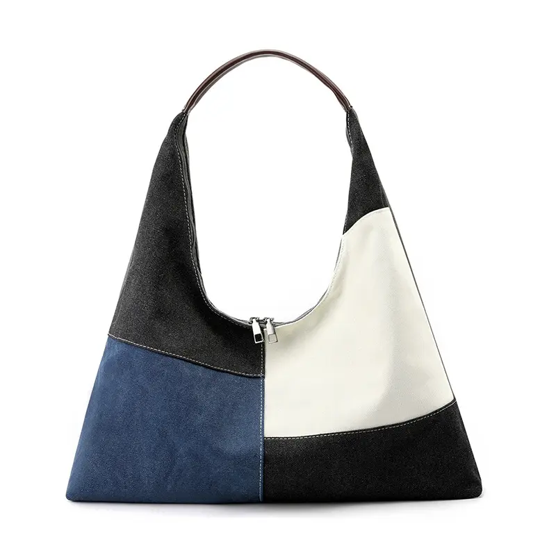 2023 New Vegan Canvas Messenger Bags Wholesale Fashion Contrast Color Ladies Shoulder Tote Bag