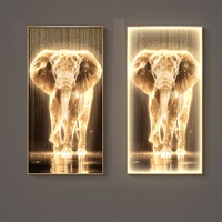 Offre Spéciale décoration murale LED de luxe décoration intérieure moderne design éléphant peinture lumineuse en porcelaine de cristal avec lumière LED