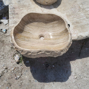 <span class=keywords><strong>Lavabo</strong></span> de Travertino Rústico con Superficie de Mármol, Encimera Hecha a Mano, <span class=keywords><strong>Lavabo</strong></span> de <span class=keywords><strong>Piedra</strong></span> Natural <span class=keywords><strong>Beige</strong></span> para Baño - Product Image 2