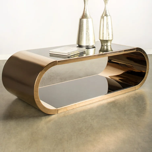 Modern Luxury <strong>Oval</strong> Shaped Stainless Steel <strong>Coffee</strong> <strong>Tables</strong> with Tempered Glass Top for Home or Hotel Living Room Furniture - Product Image 1