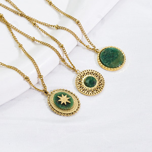 Collar de cadena de eslabones 316L de acero inoxidable de moda de lealtad para mujer, piedra Natural, Serie de Jade <span class=keywords><strong>africano</strong></span>, chapado en oro de 14K - Product Image 3